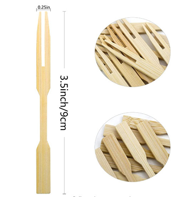 biodegradable Double Prong Mini Bamboo Appetizer Forks 3.5 Inch