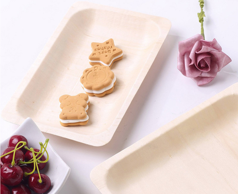 Biodegradable Rectangular Disposable Wooden Plates tableware 200×125×20mm