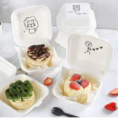 155mm Eco Friendly Square Bagasse Lunch Box Food Container For Restaurant