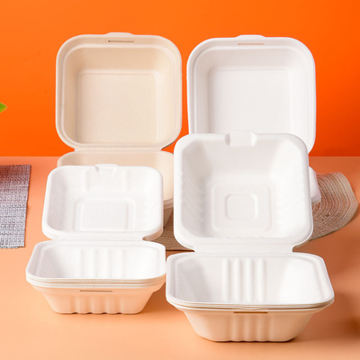 155mm Eco Friendly Square Bagasse Lunch Box Food Container For Restaurant