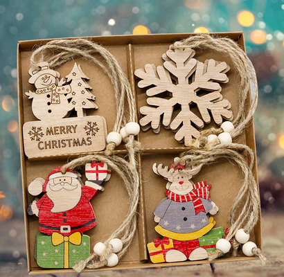 Decorative Christmas Engraved Wooden Gift Tags Set Box