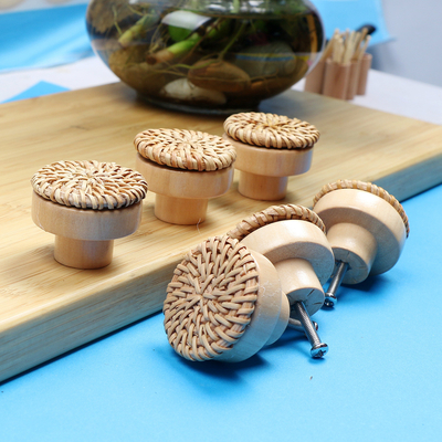 Round Wooden Drawer Knobs Pulls For Furniture Woven Cabinet Knobs