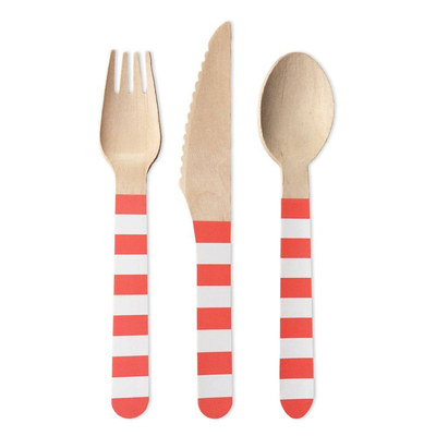 Biodegradable Disposable Ebra Pattern Candy Strip Dyeing Wooden Cutlery For Picnics