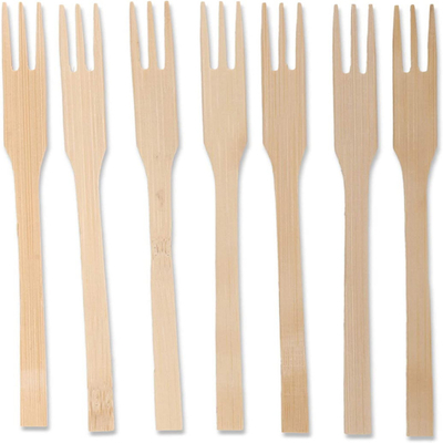 14cm Disposable Bamboo Trident Fork 5.5'' For Dessert Cake Dish in Restaurants