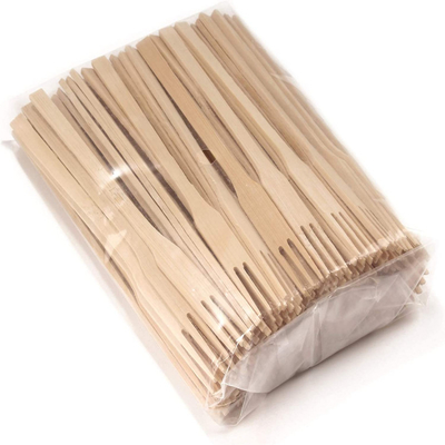 14cm Disposable Bamboo Trident Fork 5.5'' For Dessert Cake Dish in Restaurants