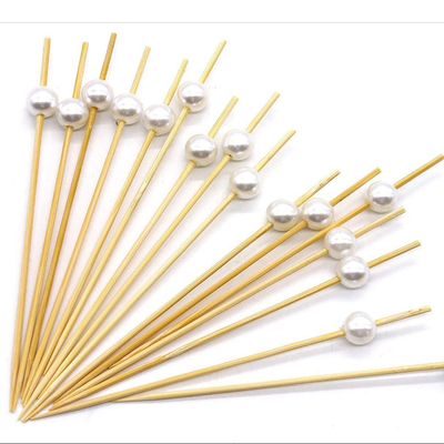 White Pearl Disposable Decorative Bamboo Picks For Cocktail Party 12CM
