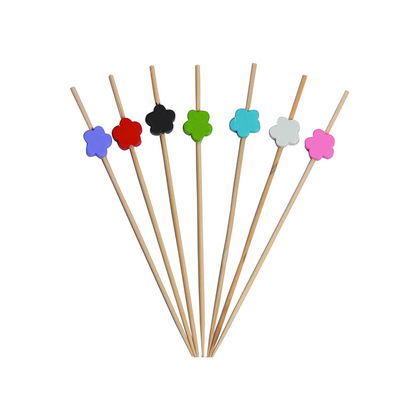 Custom Disposable Bamboo Cocktail Garnish Picks Flower Shaped 15cm
