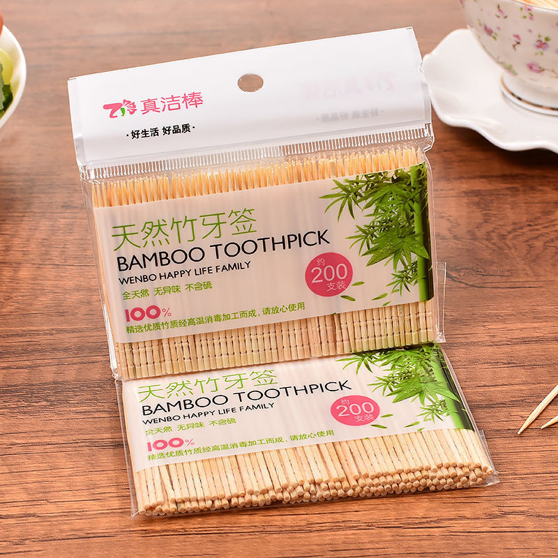 500 Pcs Premium Natural Bamboo Dental Round Wooden Toothpicks With Poly Bag