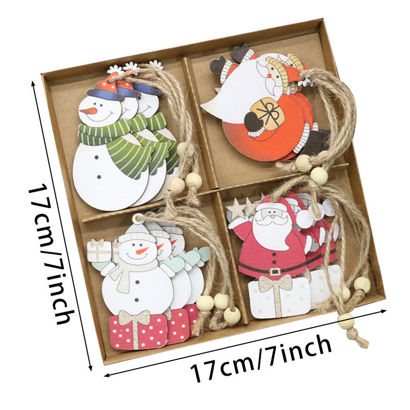 Decorative Christmas Engraved Wooden Gift Tags Set Box