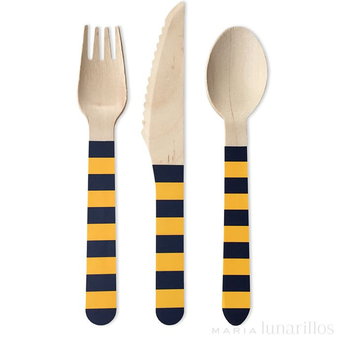 Biodegradable Disposable Ebra Pattern Candy Strip Dyeing Wooden Cutlery For Picnics