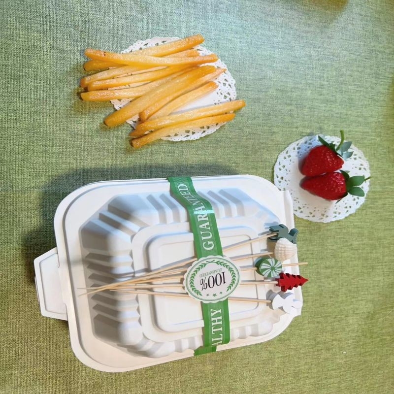 800ml Disposable Cornstarch CPLA Food Container Set With Bamboo Pick Customized In Takeout Food Store