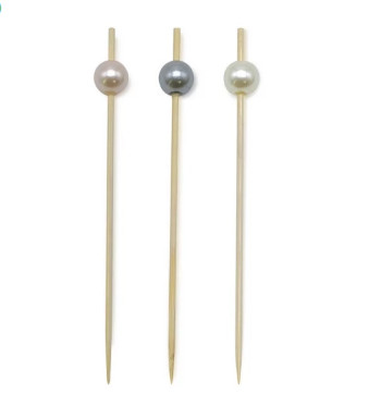 White Pearl Disposable Decorative Bamboo Picks For Cocktail Party 12CM