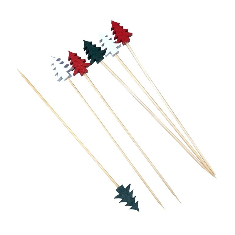 Christmas Tree Decorative Cocktail Picks Disposable Bamboo Garnish Sticks